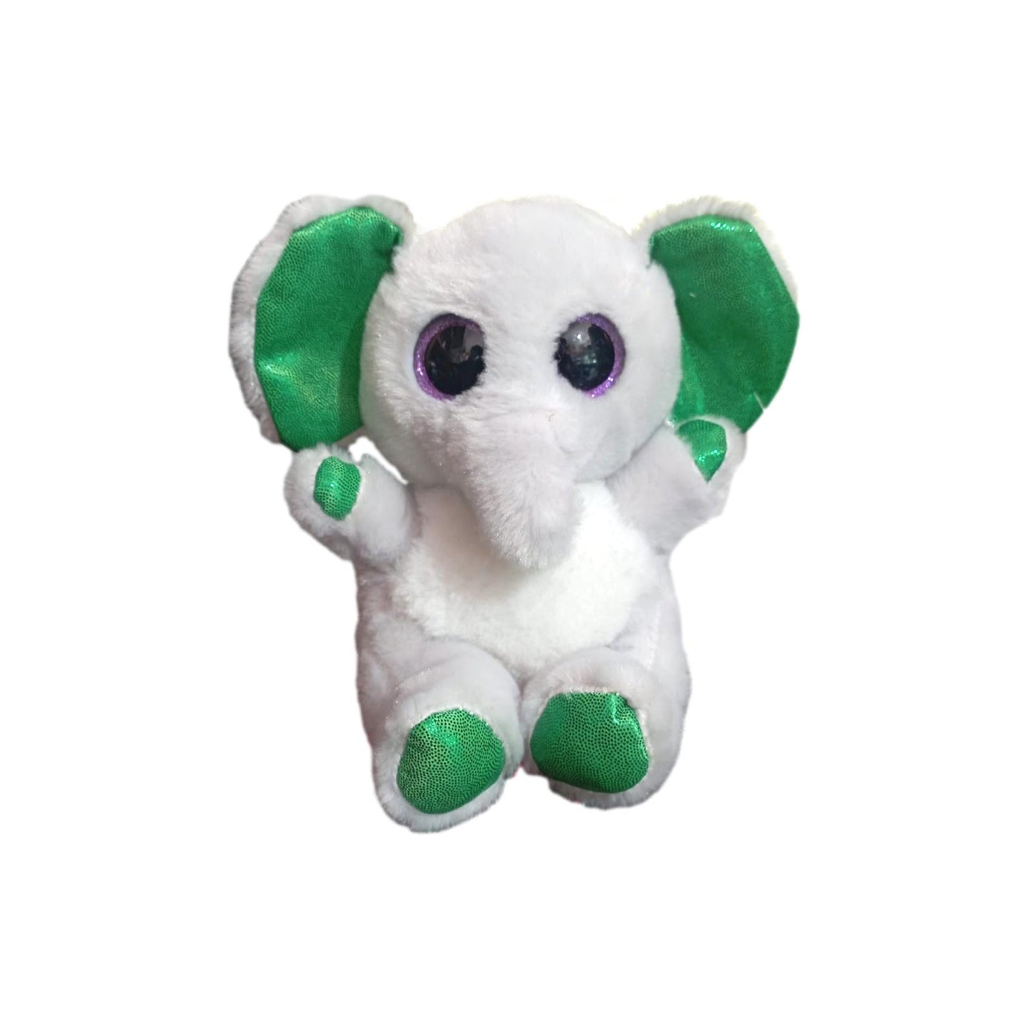 5 pack Elefante de peluche 15 cm de color blanco con detalles verdes