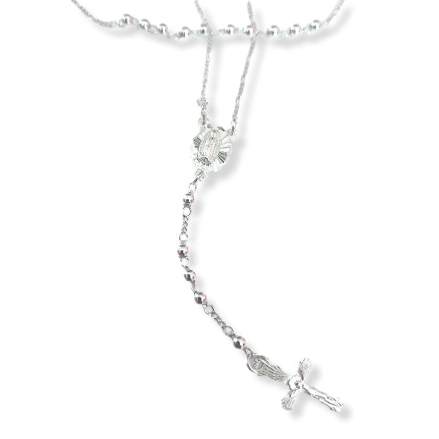 Rosario de plata 925 cuentas de 3 mm virgen de guadalupe