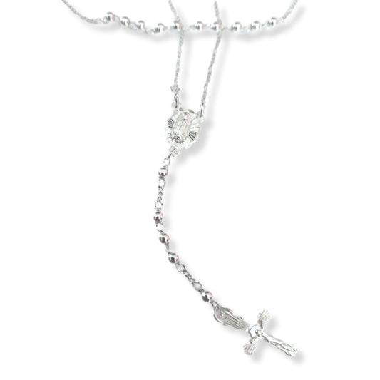 Rosario de plata 925 cuentas de 3 mm virgen de guadalupe