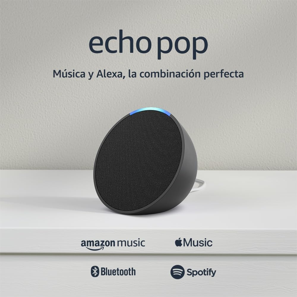 Alexa echo pop negra ultima generación Bocina inteligente y compacta