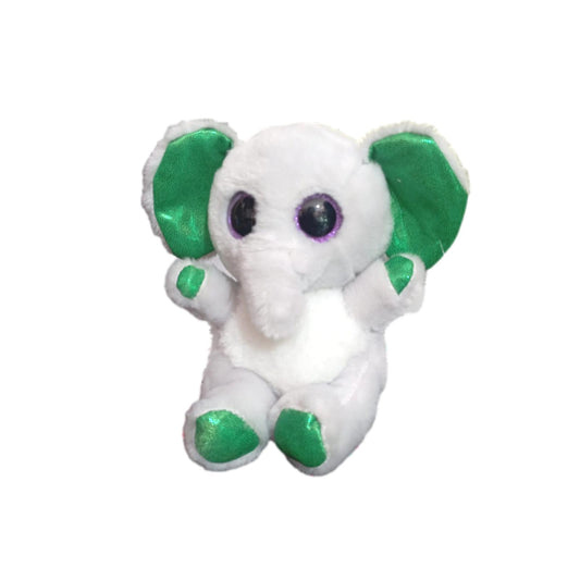 5 pack Elefante de peluche 15 cm de color blanco con detalles verdes